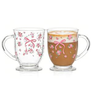Set of 2 Clear Rose Pattern Coffee Mugs