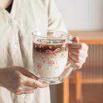 Set of 2 Clear Rose Pattern Coffee Mugs