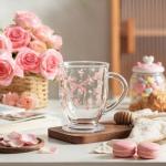 Set of 2 Clear Rose Pattern Coffee Mugs