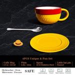 shiningsoul 4 PCS OP Anime Novelty Straw Hat Ceramic Coffee Mug Set - Lufffffy Hat 3D Mug with Saucer, Engraved Spoon & Enamel Pin, Collectible Tea/Coffee Accessories for Drinkware Anime Gift