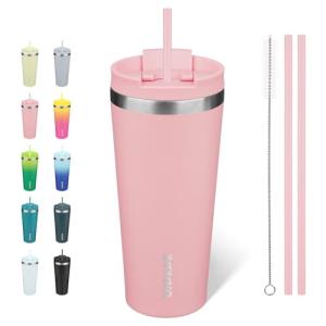 BJPKPK 22oz Tumbler With lid And Straw Stainless Steel Travel Coffee Mug Insulated Tumblers Cups,Light Pink