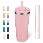 BJPKPK 22oz Tumbler With lid And Straw Stainless Steel Travel Coffee Mug Insulated Tumblers Cups,Light Pink