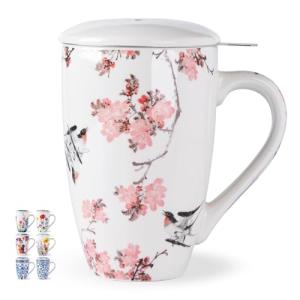 AmorArc Porcelain Tea Mug with Infuser and Lid, 18 Oz Tea Cup with Handle for Loose Leaf Tea, Gift for Tea Lovers of Men and Women