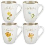 Christian Art Gifts Ceramic Coffee or Tea Mug Set for Women, Be Grateful, Faithful, Thankful, Joyful Bible Verse Mug Set, Boxed Set of 4 Coffee Cups