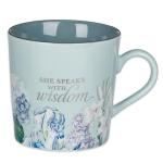 Christian Art Gifts Blue Floral Ceramic Coffee Mug – 14 oz. Lead & Cadmium-free, Non-toxic Inspirational Scripture Coffee and Tea Mug for Women with Bible Verse: She Speaks with Wisdom –Proverbs 31:26