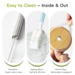 JunVpic Glass Cups with Bamboo Lids and Straws, 22oz Glass Tumbler with Handle, Stainless Steel Straws & Cleaning Brushes – Boho Pattern Iced Coffee Cup for Smoothies, Tea, and Gifts, Set of 2