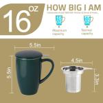 Sweejar Porcelain Tea Mug with Infuser and Lid,Teaware with Filter, Loose Leaf Tea Cup Steeper Maker, 16 Fl Oz for Tea/Coffee/Milk/Women/Office/Home/Gift (Turquoise)