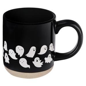 Sweet Water Decor White Ghosts Black Halloween Mugs - Halloween Coffee Mug Dishwasher & Microwave Safe - Fall Mug for Coffee & Hot Cocoa or Seasonal Brew - Black Stoneware Ghost Mugs