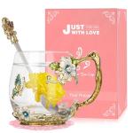 Wisolt Mothers Day Gifts for Mom Glass Tea Mugs for Women Grandma Sister Coworker Teacher Friend Glass Coffee Mug with Spoon Set Christmas Gifts for Women Anniversary Valentines