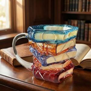 3D Painted Book Stack Coffee Mug, 12.99 oz