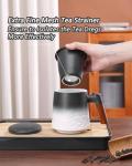 ZENS Tea Mug with Infuser and Lid for Loose Leaf Tea Steeper, 16.9oz Embossed Ceramic Tea Cup with Fine Tea Strainers, Wood Handle Large Tea Diffusers Mugs, Tea Accessories for Tea Lovers Gifts