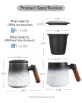ZENS Tea Mug with Infuser and Lid for Loose Leaf Tea Steeper, 16.9oz Embossed Ceramic Tea Cup with Fine Tea Strainers, Wood Handle Large Tea Diffusers Mugs, Tea Accessories for Tea Lovers Gifts