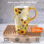 Topadorn Coffee Ceramic Mug Porcelain Latte Tea Cup With Lid in Present Box 17oz Sunflowers