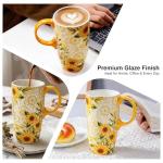 Topadorn Coffee Ceramic Mug Porcelain Latte Tea Cup With Lid in Present Box 17oz Sunflowers