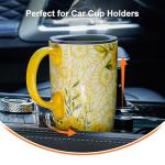 Topadorn Coffee Ceramic Mug Porcelain Latte Tea Cup With Lid in Present Box 17oz Sunflowers