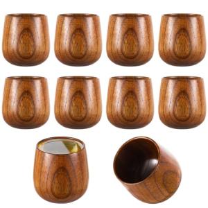 Set of 10 Natural Wood Tea and Sake Cups