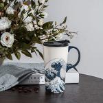 Topadorn Ceramic Travel Mug Porcelain Coffee Cup with Spill-proof Lid and Box, 17 Oz.