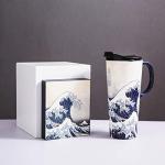 Topadorn Ceramic Travel Mug Porcelain Coffee Cup with Spill-proof Lid and Box, 17 Oz.