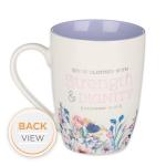 Christian Art Gifts Lavender Floral Ceramic Coffee Mug – 12 oz. Lead and Cadmium-Free Non-Toxic Inspirational Scripture Coffee and Tea Mug for Women with Bible Verse: Strength and Dignity –Prov. 31:25