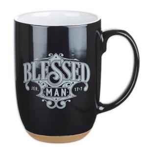 Christian Art Gifts Black Ceramic Coffee Mug – 15 oz. Microwave and Dishwasher-safe Non-Toxic Lead-free Inspirational Scripture Coffee and Tea Mug for Men with Bible Verse: Blessed Man –Jeremiah 17:7