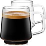 Aquach 16 Oz Glass Coffee Tea Cups, Clear Mugs with Handle, Microwave and Dishwasher safe Home Office Mug Perfect for Americano Latte Hot Beverages, 2-Pack