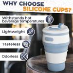 2-Pack Collapsible Coffee Cup Reusable – 12oz Leakproof Travel Coffee Mug, Silicone, Foldable & Portable for Hiking, Camping, Office | Lightweight, Heat-Resistant, Easy to Clean, Outdoor & Travel Cup