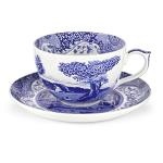 Spode Blue Italian Teacup and Saucer, 20-ounce Capacity, Jumbo Tea Set, Coffee Mug, Cup for Tea, Lattes, Espressos, and Hot Beverages - Blue &White