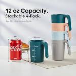 zoeynex Reusable Plastic Cups (12 oz) - Set of 4 | Unbreakable Plastic Coffee Mugs with Handles | Dishwasher and Microwave Safe | BPA Free & Eco-Friendly | Ideal Drinking Cups for Kitchen