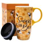 Topadorn Coffee Ceramic Mug Porcelain Latte Tea Cup With Lid in Present Box 17oz,Novelty Coffee Mugs for Men Women Office & Home Bee Mug