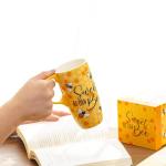 Topadorn Coffee Ceramic Mug Porcelain Latte Tea Cup With Lid in Present Box 17oz,Novelty Coffee Mugs for Men Women Office & Home Bee Mug