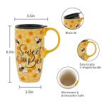 Topadorn Coffee Ceramic Mug Porcelain Latte Tea Cup With Lid in Present Box 17oz,Novelty Coffee Mugs for Men Women Office & Home Bee Mug
