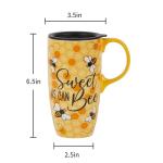 Topadorn Coffee Ceramic Mug Porcelain Latte Tea Cup With Lid in Present Box 17oz,Novelty Coffee Mugs for Men Women Office & Home Bee Mug