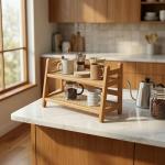 Bamboo 2-Tier Coffee Mug Organizer for Kitchen