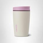 Owala SmoothSip Slider Insulated Stainless Steel Coffee Tumbler, Reusable Iced Coffee Cup, Hot Coffee Travel Mug, BPA Free 12 oz, Pink/Tan (Daybreak)