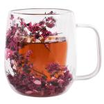 Real Flowers Inside Clear Glass Tea Cup, Double Wall Borosilicate Coffee Mug for Latte Cappuccino, Cute Aesthetic Floral Glassware, Romantic Gifts for Her Girlfriend Sister