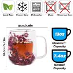 Real Flowers Inside Clear Glass Tea Cup, Double Wall Borosilicate Coffee Mug for Latte Cappuccino, Cute Aesthetic Floral Glassware, Romantic Gifts for Her Girlfriend Sister