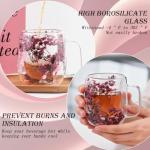 Real Flowers Inside Clear Glass Tea Cup, Double Wall Borosilicate Coffee Mug for Latte Cappuccino, Cute Aesthetic Floral Glassware, Romantic Gifts for Her Girlfriend Sister
