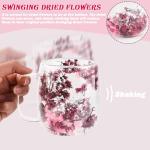 Real Flowers Inside Clear Glass Tea Cup, Double Wall Borosilicate Coffee Mug for Latte Cappuccino, Cute Aesthetic Floral Glassware, Romantic Gifts for Her Girlfriend Sister