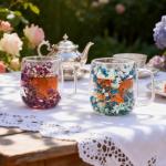 Real Flowers Inside Clear Glass Tea Cup, Double Wall Borosilicate Coffee Mug for Latte Cappuccino, Cute Aesthetic Floral Glassware, Romantic Gifts for Her Girlfriend Sister