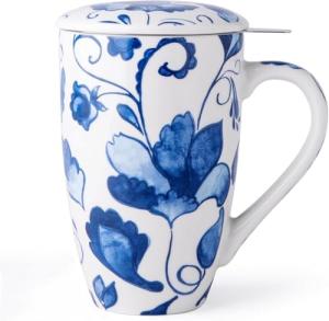 Large Ceramic Tea Mug with Infuser and Lid