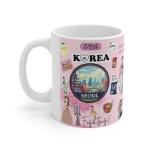 Korean Culture Coffee Mug, Pink Ceramic Cup with Seoul Cityscape, K-Drama and K-Pop Theme, Traditional Architecture Design, 15 oz Korea mug