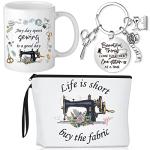 Inbagi 3 Pcs Sewing Gifts for Women Makeup Bag Seamstress 11 oz Coffee Mug Quilting Keychain Mother's Day Gifts for Mom Friends Sister Quilter Sewers