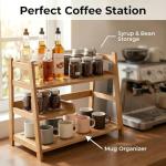 Lnncdsc 3 Tier Bamboo Matcha Station, coffee station organizer Shelf with Drawer for Kitchen Countertop, Tea Bar - Matcha Powder, Tools & Cup Organizer for Matcha Lovers, Home Baristas.