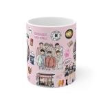 Korean Culture Coffee Mug, Pink Ceramic Cup with Seoul Cityscape, K-Drama and K-Pop Theme, Traditional Architecture Design, 15 oz Korea mug
