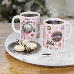 Korean Culture Coffee Mug, Pink Ceramic Cup with Seoul Cityscape, K-Drama and K-Pop Theme, Traditional Architecture Design, 15 oz Korea mug