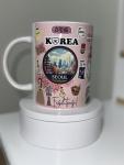 Korean Culture Coffee Mug, Pink Ceramic Cup with Seoul Cityscape, K-Drama and K-Pop Theme, Traditional Architecture Design, 15 oz Korea mug