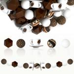 Pelizen 55 Pcs 3D Coffee Mug Focus Beads - 15mm coffee bean and brown geometric print beads, white round silicone beads - suitable for DIY crafts, jewelry, necklaces, bracelets, and keychains (coffee)
