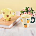 Koythin Ceramic Coffee Mug, Hand-painted Irregular Novelty Coffee Cup for Office and Home, Dishwasher and Microwave Safe, 10 oz/300 ml for Latte Tea Milk (Fresh Orange)