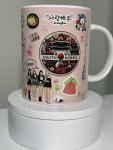Korean Culture Coffee Mug, Pink Ceramic Cup with Seoul Cityscape, K-Drama and K-Pop Theme, Traditional Architecture Design, 15 oz Korea mug