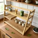 Lnncdsc 3 Tier Bamboo Matcha Station, coffee station organizer Shelf with Drawer for Kitchen Countertop, Tea Bar - Matcha Powder, Tools & Cup Organizer for Matcha Lovers, Home Baristas.